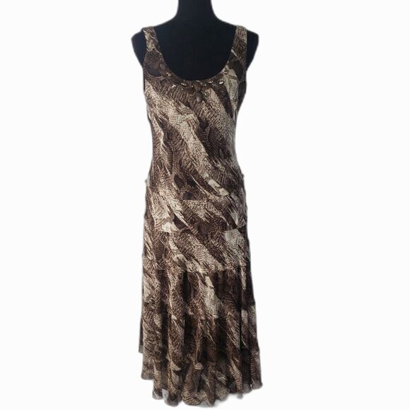 Jessica Howard Brown Asymmetrical Chiffon Tiered Rhinestone Maxi Dress Size 12 - Picture 4 of 10